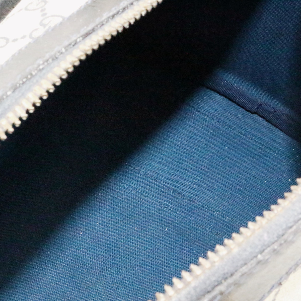 GUCCI Beige & Dark Blue GG Canvas Boston Tote Bag [Used]