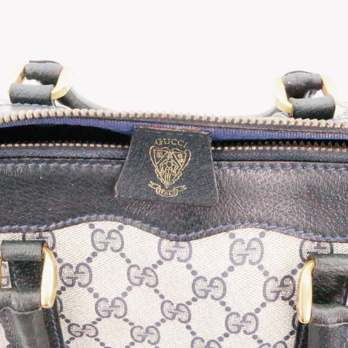 GUCCI Beige & Dark Blue GG Canvas Boston Tote Bag [Used]