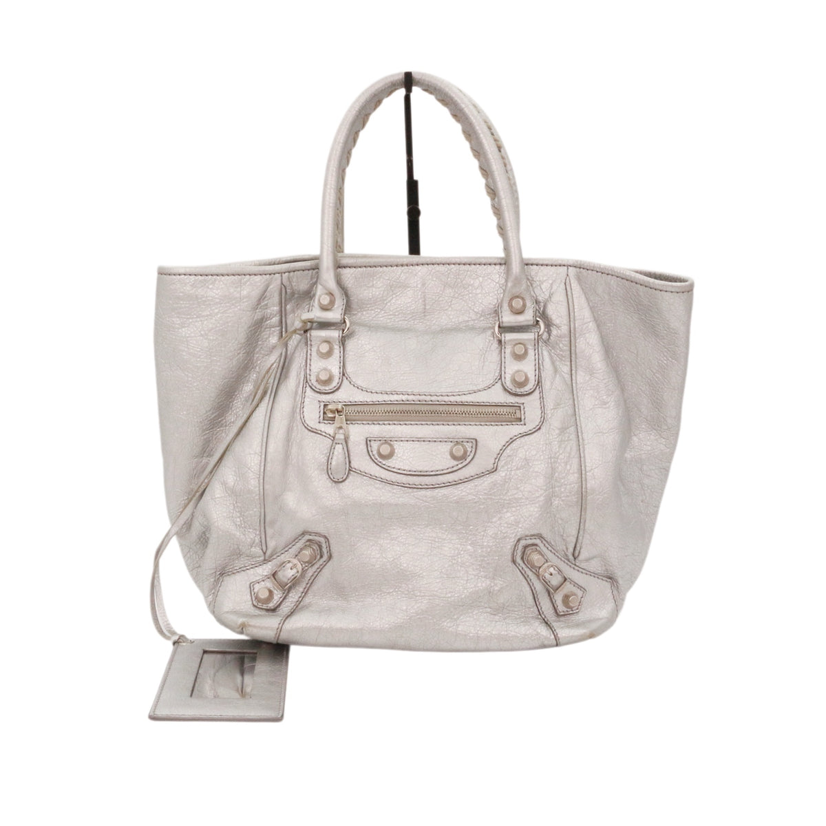 BALENCIAGA Metallic Silver Leather City Tote Bag [Used]