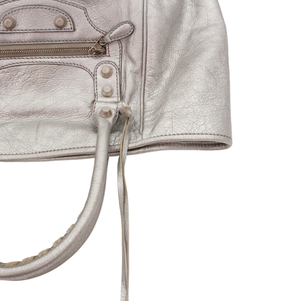 BALENCIAGA Metallic Silver Leather City Tote Bag [Used]