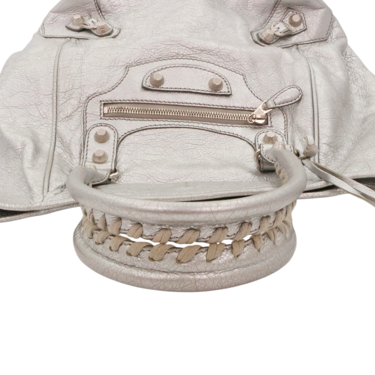 BALENCIAGA Metallic Silver Leather City Tote Bag [Used]