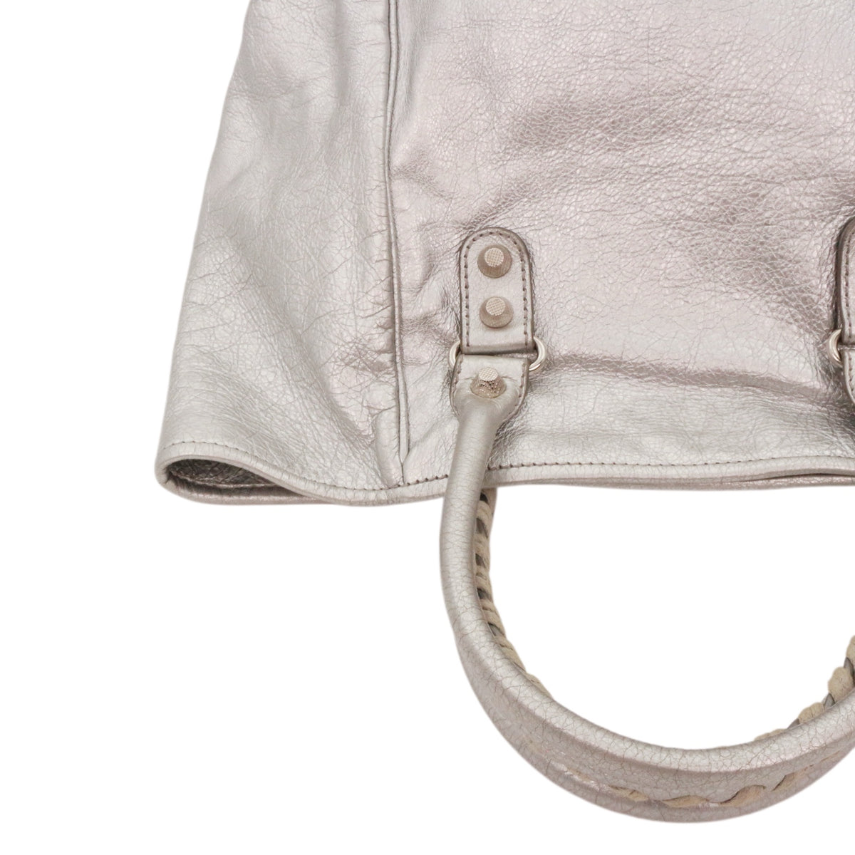 BALENCIAGA Metallic Silver Leather City Tote Bag [Used]