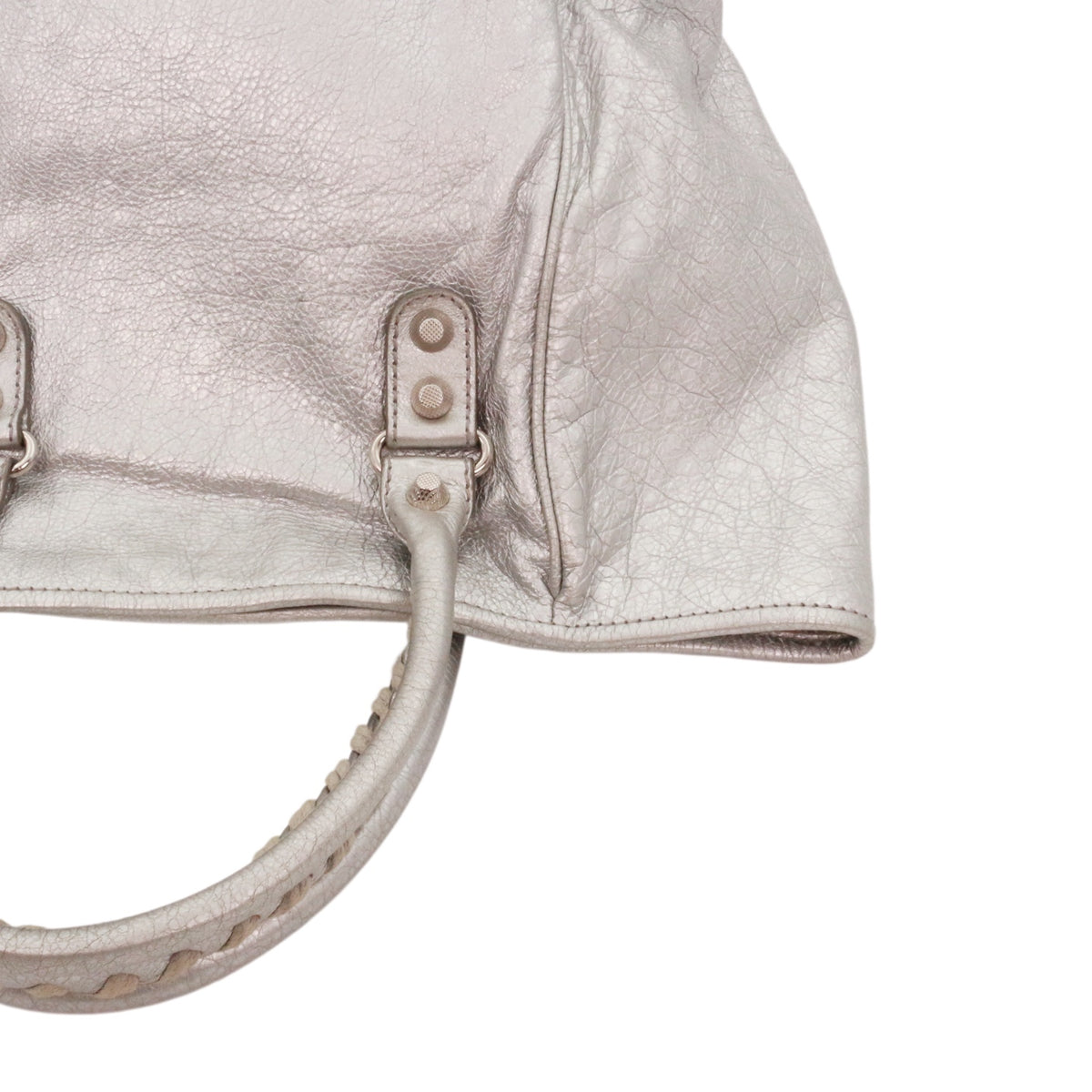 BALENCIAGA Metallic Silver Leather City Tote Bag [Used]