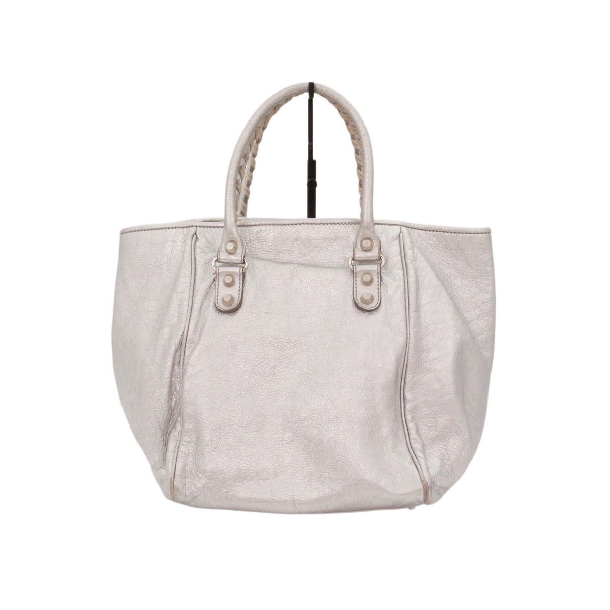 BALENCIAGA Metallic Silver Leather City Tote Bag [Used]