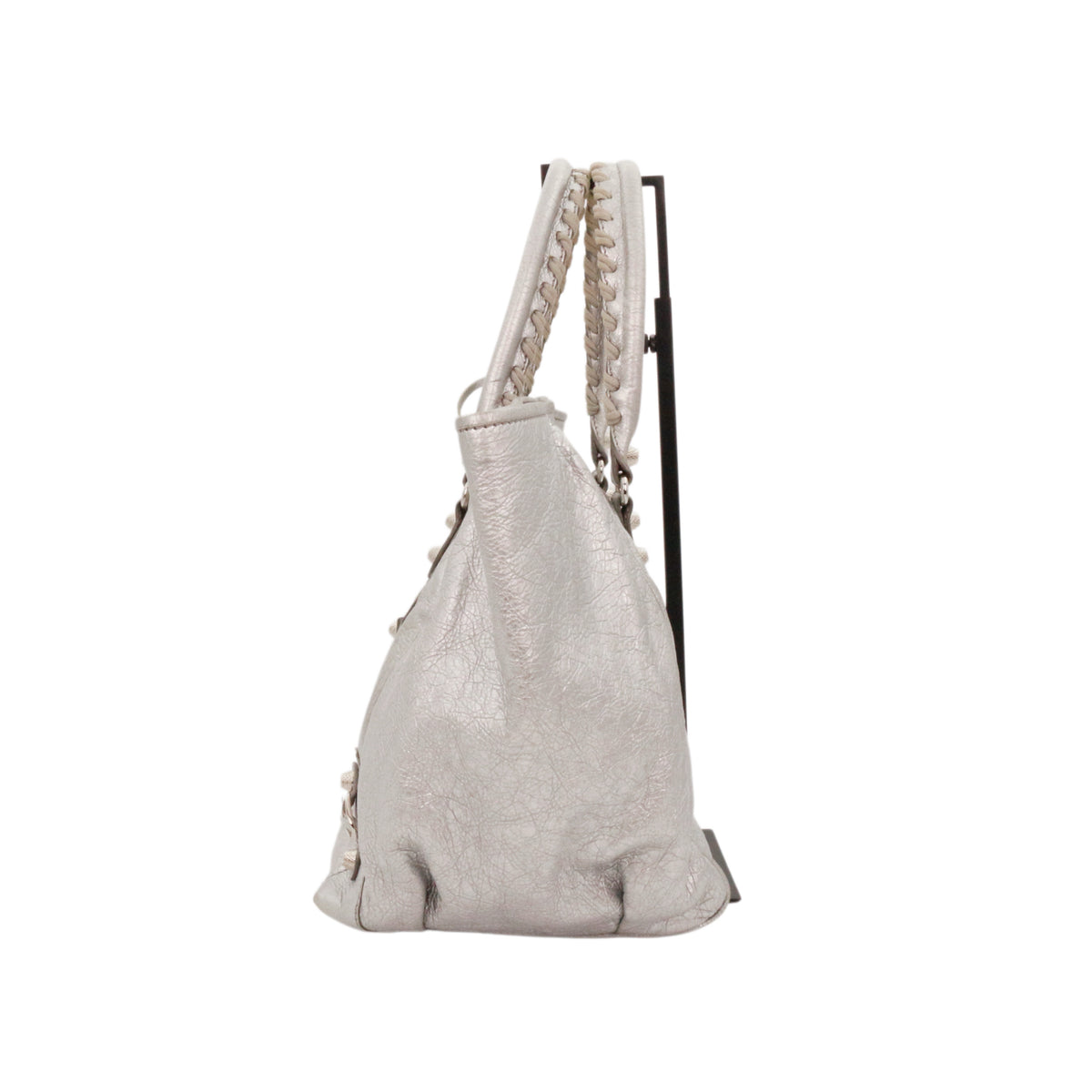 BALENCIAGA Metallic Silver Leather City Tote Bag [Used]