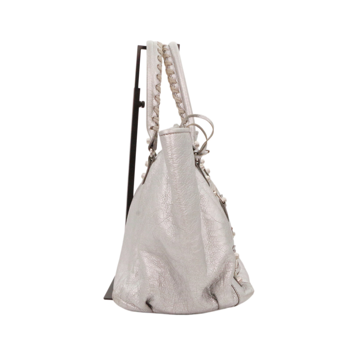 BALENCIAGA Metallic Silver Leather City Tote Bag [Used]