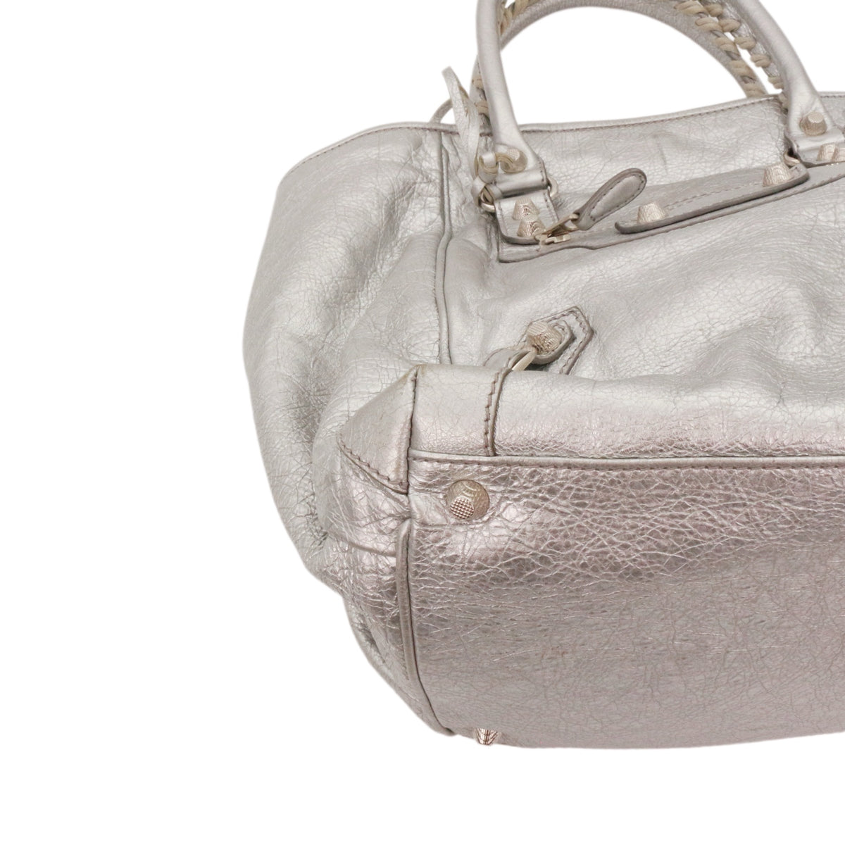 BALENCIAGA Metallic Silver Leather City Tote Bag [Used]
