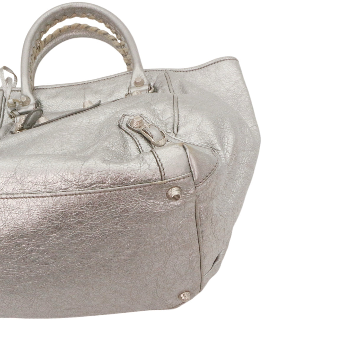 BALENCIAGA Metallic Silver Leather City Tote Bag [Used]