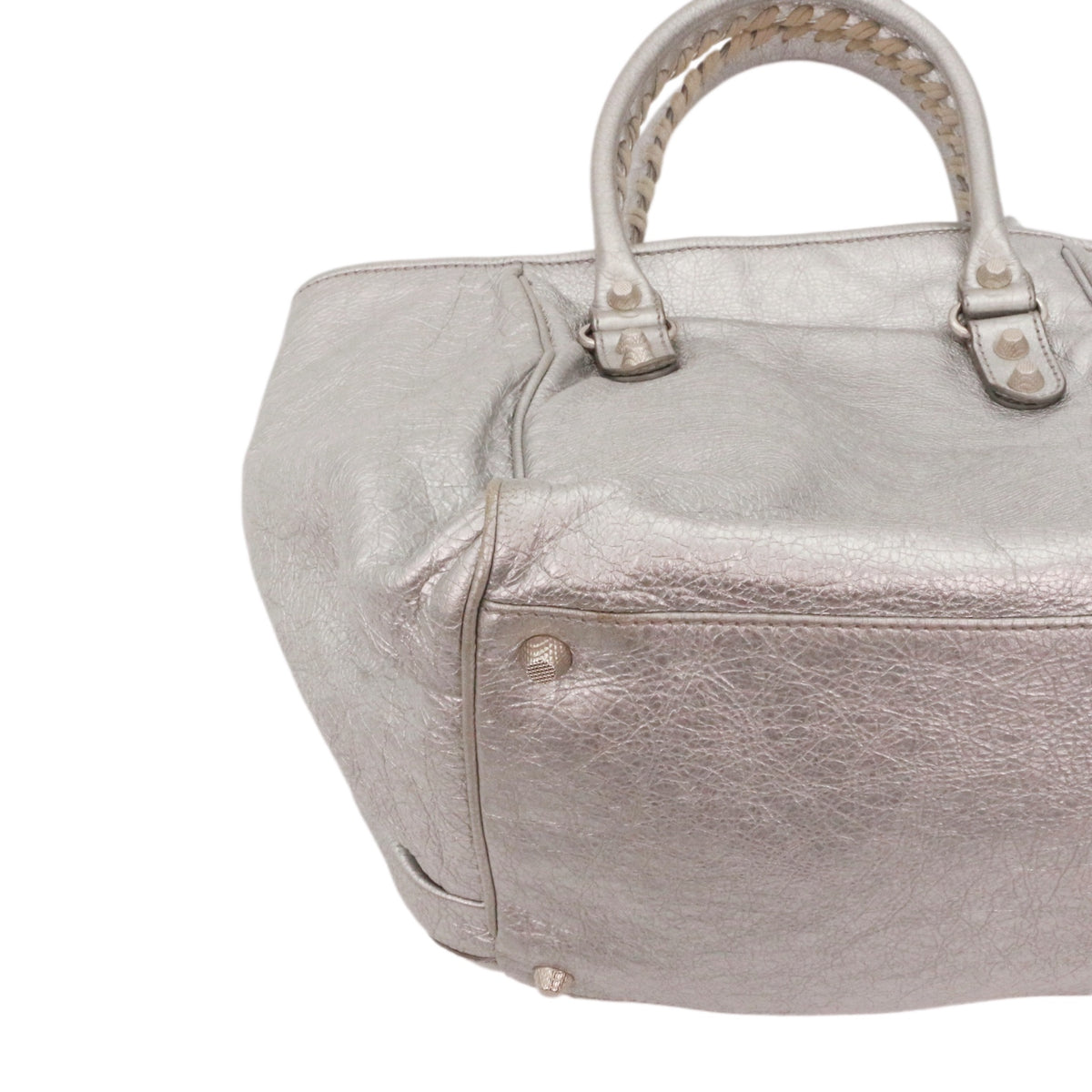 BALENCIAGA Metallic Silver Leather City Tote Bag [Used]