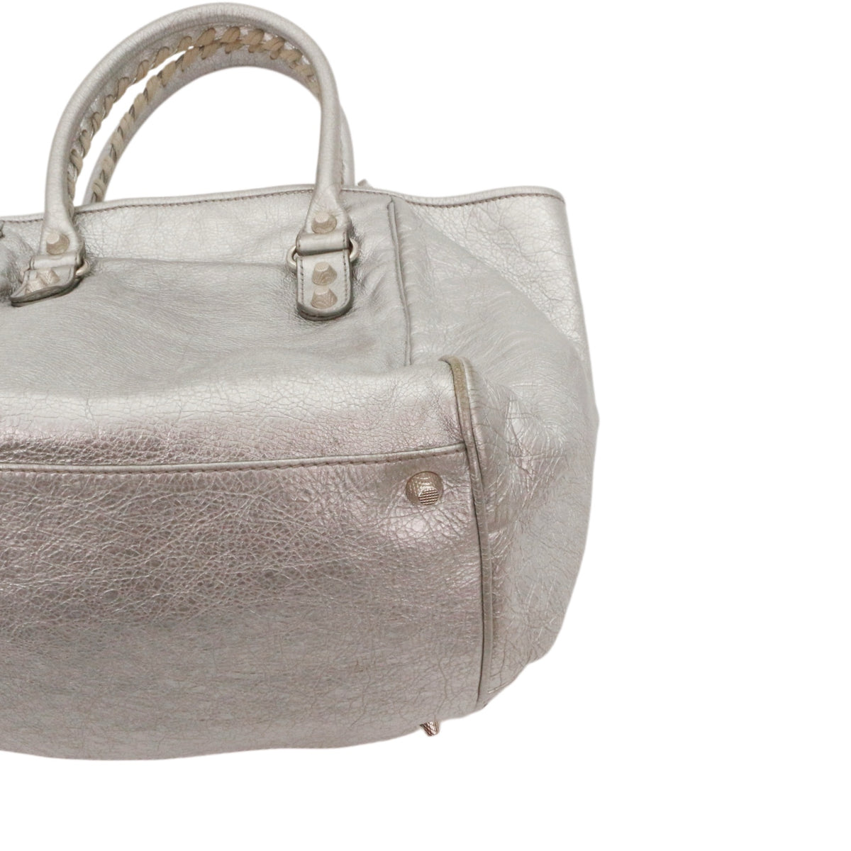 BALENCIAGA Metallic Silver Leather City Tote Bag [Used]