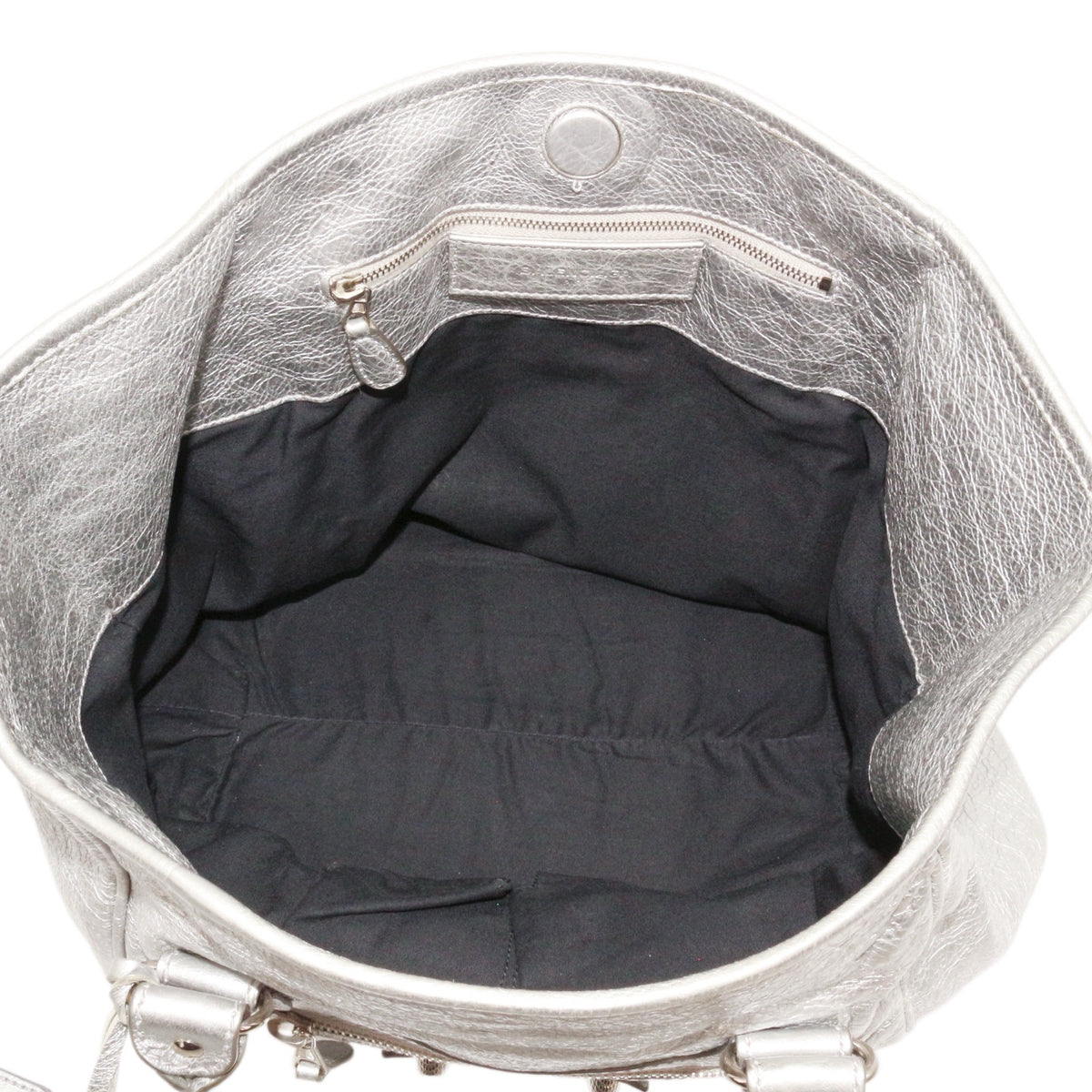 BALENCIAGA Metallic Silver Leather City Tote Bag [Used]