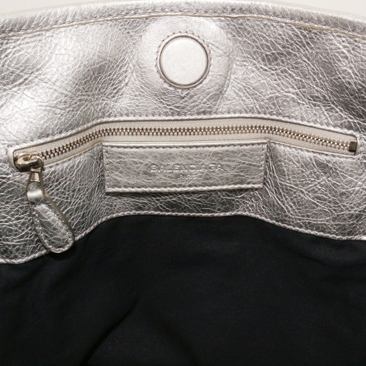 BALENCIAGA Metallic Silver Leather City Tote Bag [Used]