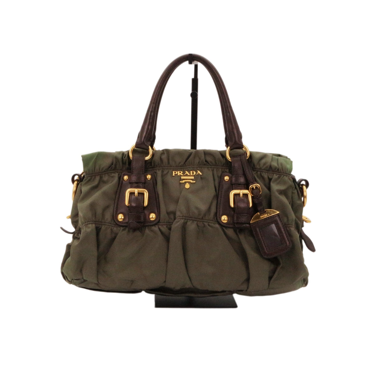 PRADA Olive Green Tessuto Gaufre Nylon & Leather Tote Bag [Used]
