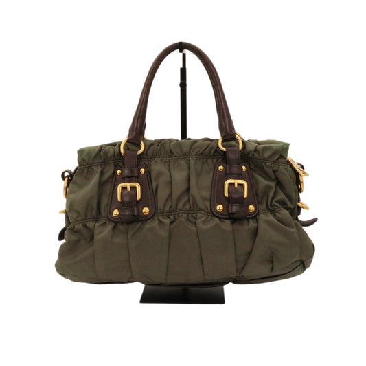 PRADA Olive Green Tessuto Gaufre Nylon & Leather Tote Bag [Used]
