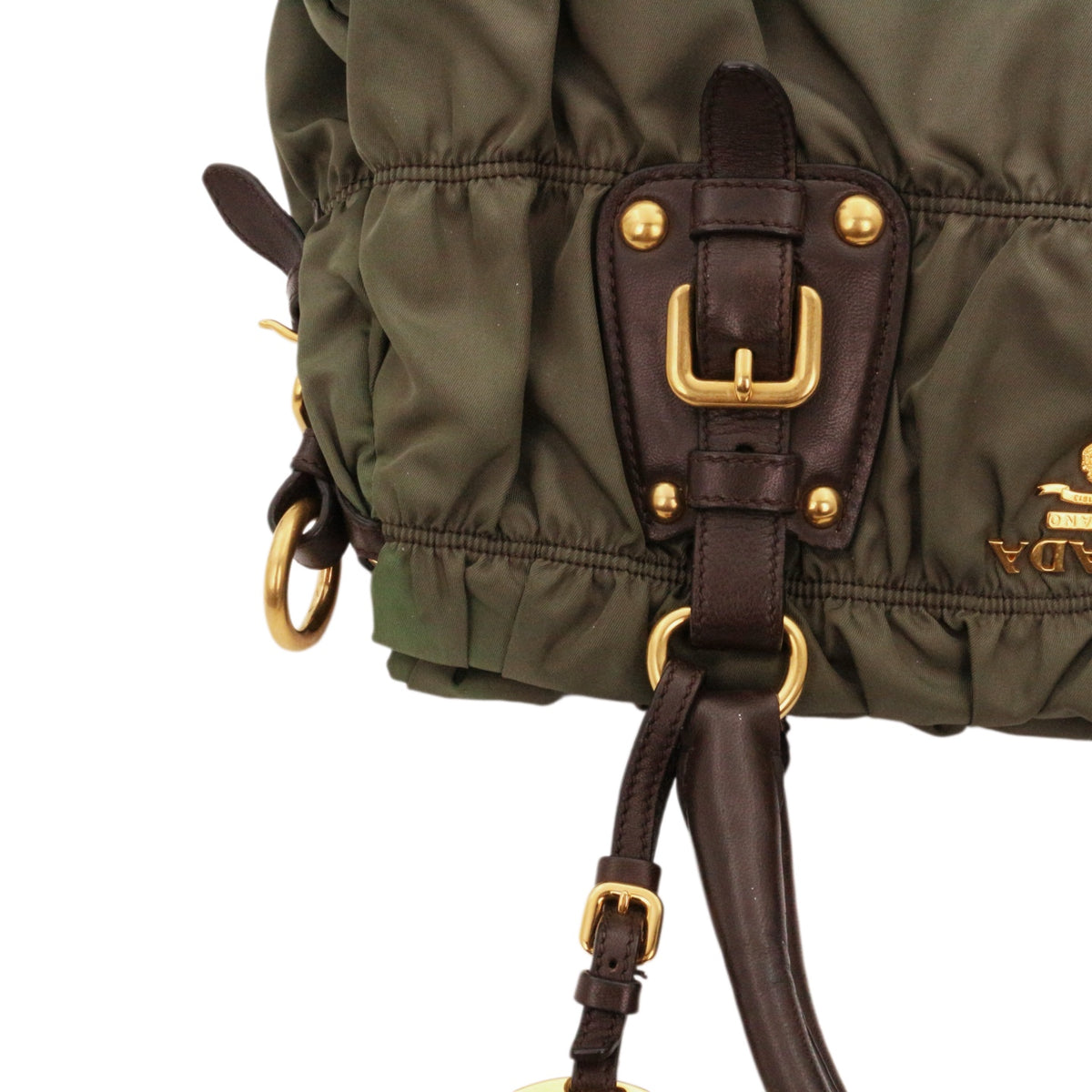 PRADA Olive Green Tessuto Gaufre Nylon & Leather Tote Bag [Used]