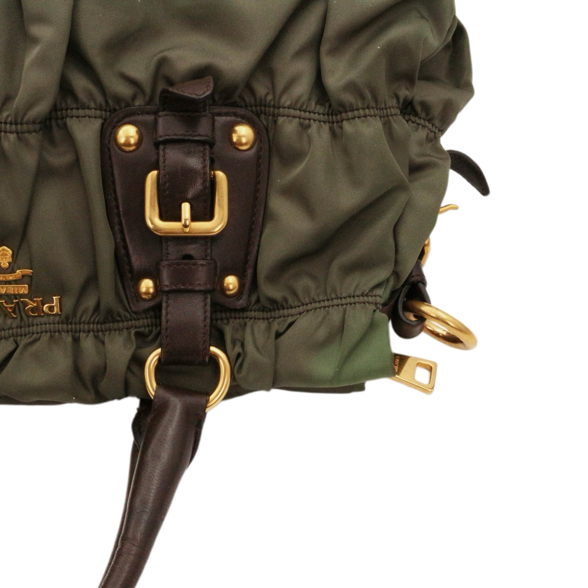 PRADA Olive Green Tessuto Gaufre Nylon & Leather Tote Bag [Used]
