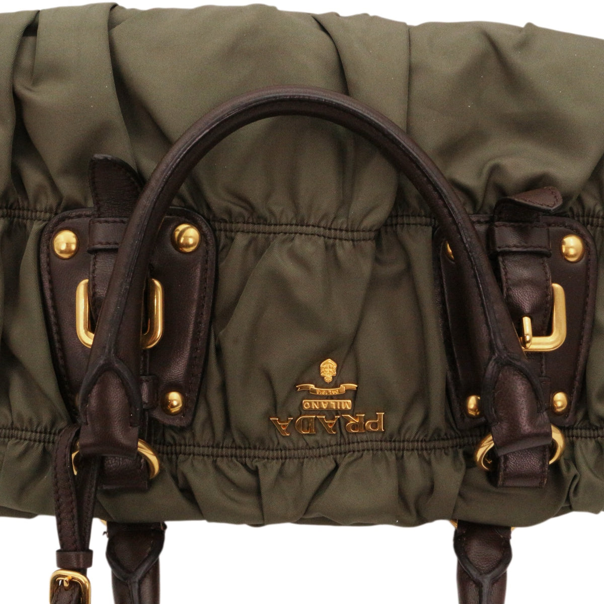 PRADA Olive Green Tessuto Gaufre Nylon & Leather Tote Bag [Used]