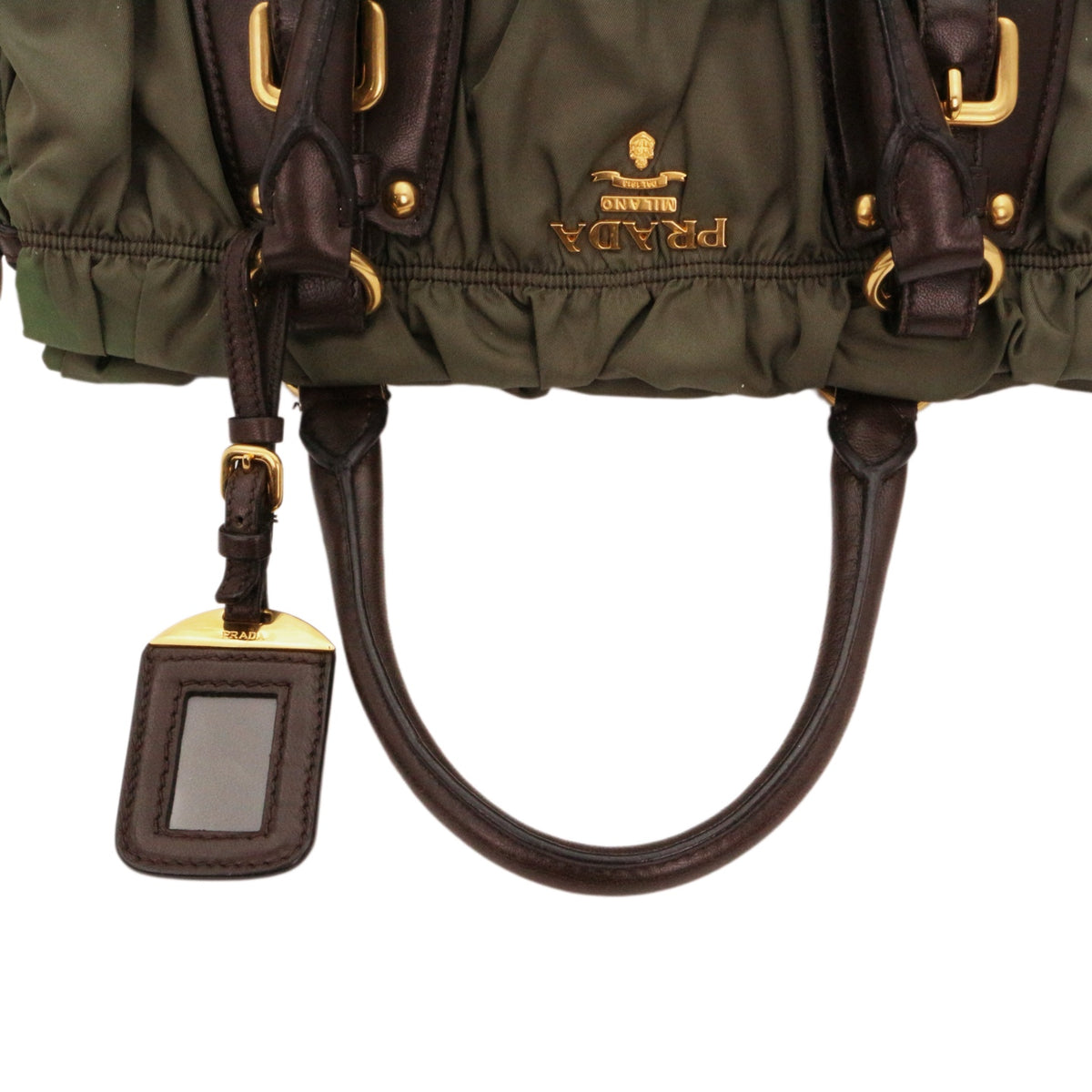 PRADA Olive Green Tessuto Gaufre Nylon & Leather Tote Bag [Used]
