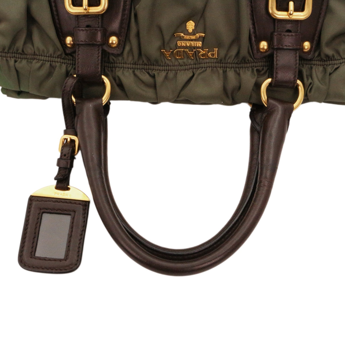PRADA Olive Green Tessuto Gaufre Nylon & Leather Tote Bag [Used]
