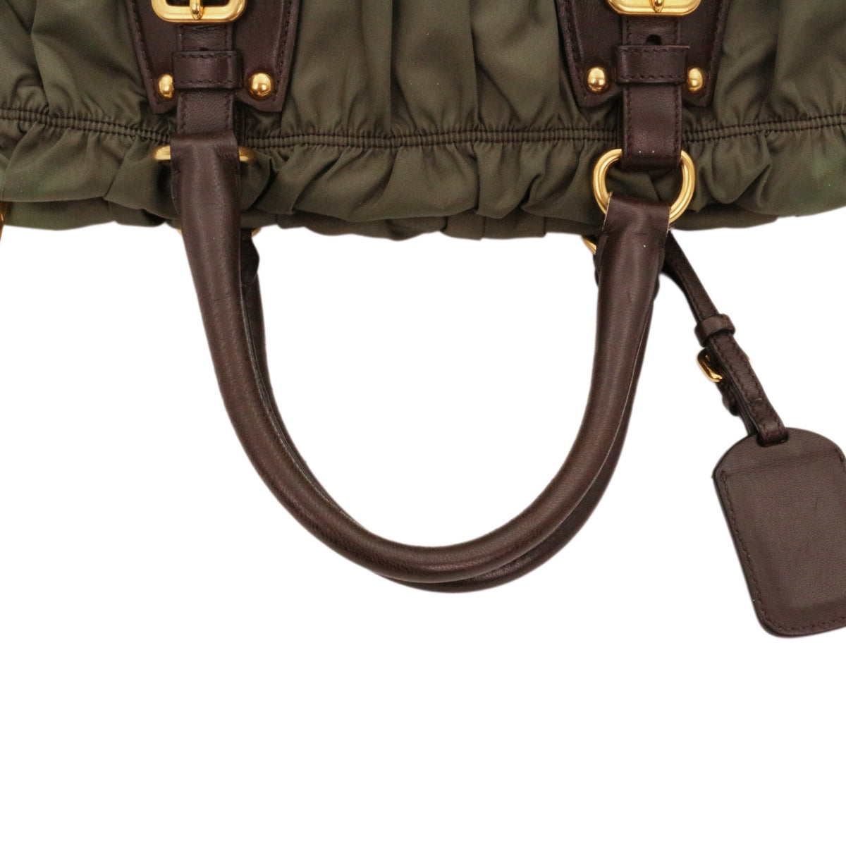 PRADA Olive Green Tessuto Gaufre Nylon & Leather Tote Bag [Used]