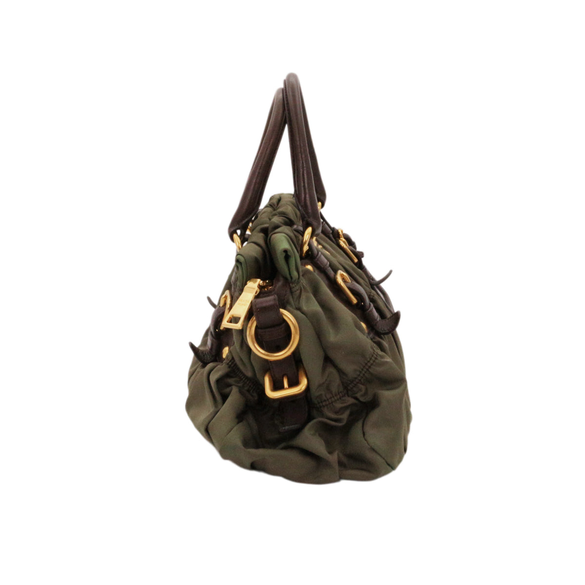 PRADA Olive Green Tessuto Gaufre Nylon & Leather Tote Bag [Used]