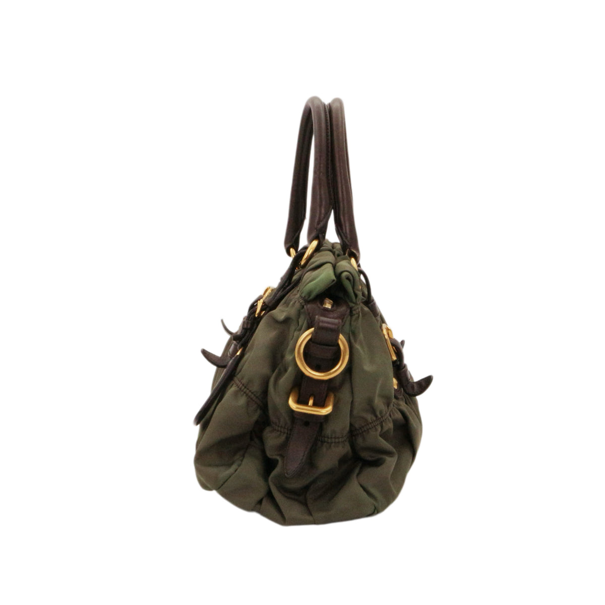 PRADA Olive Green Tessuto Gaufre Nylon & Leather Tote Bag [Used]
