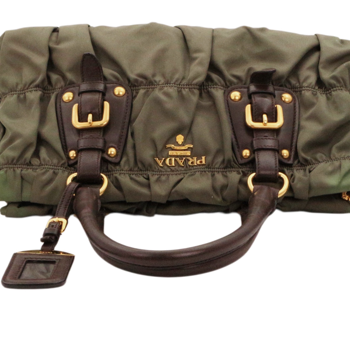 PRADA Olive Green Tessuto Gaufre Nylon & Leather Tote Bag [Used]