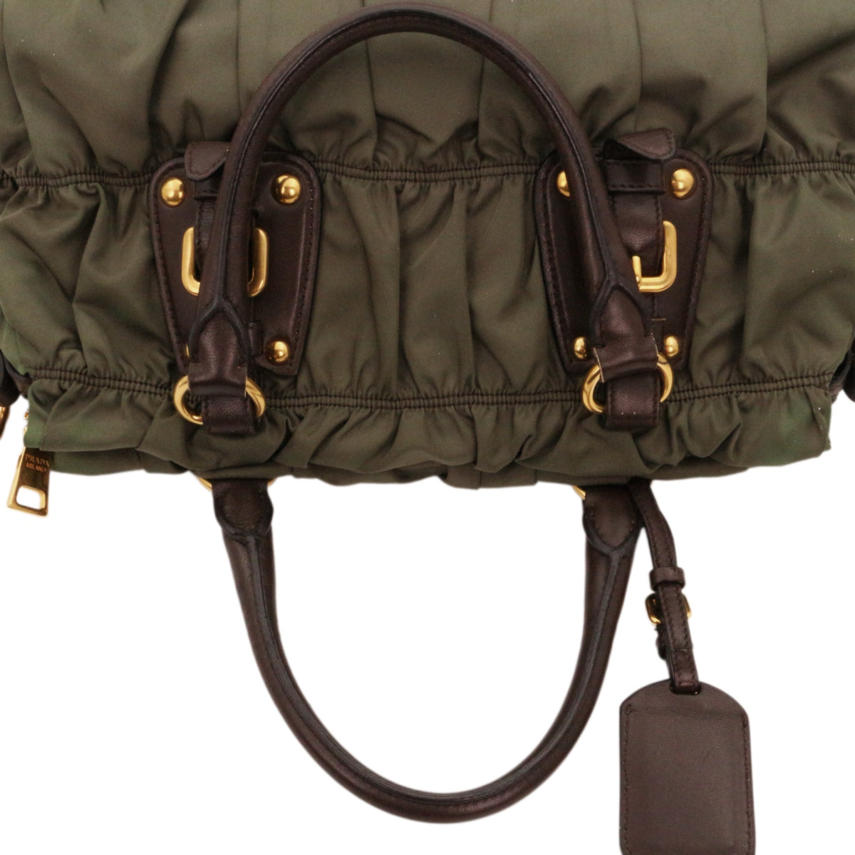 PRADA Olive Green Tessuto Gaufre Nylon & Leather Tote Bag [Used]
