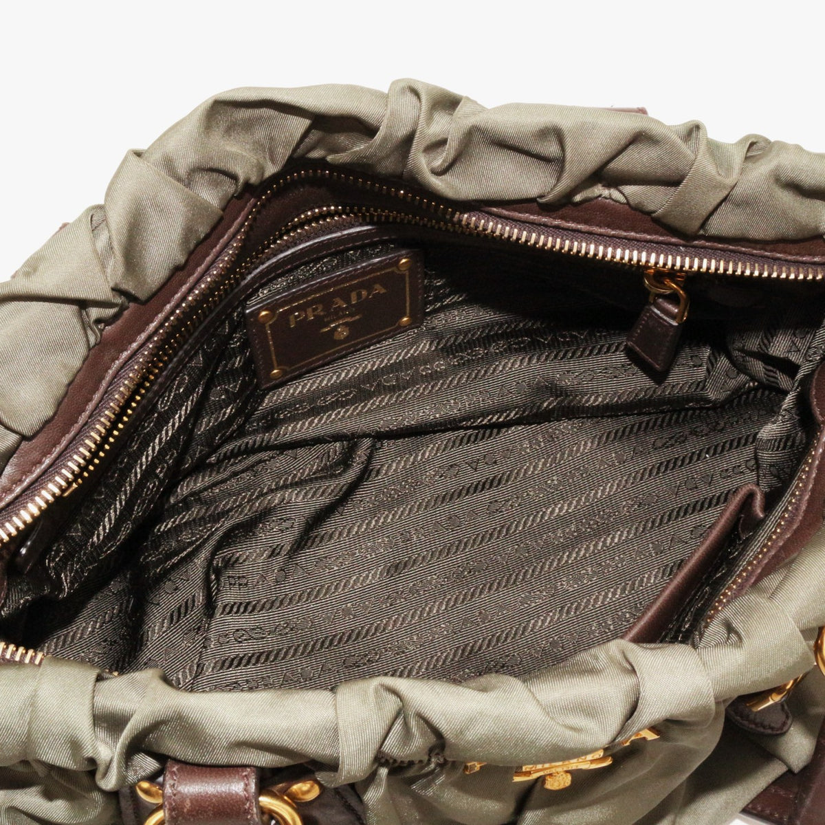 PRADA Olive Green Tessuto Gaufre Nylon & Leather Tote Bag [Used]