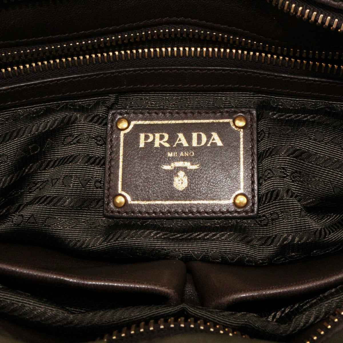 PRADA Olive Green Tessuto Gaufre Nylon & Leather Tote Bag [Used]