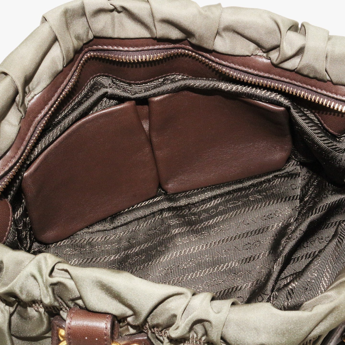 PRADA Olive Green Tessuto Gaufre Nylon & Leather Tote Bag [Used]
