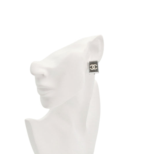 CHANEL 03C Silver Mirror CC Square Clip-On Earrings [Used]