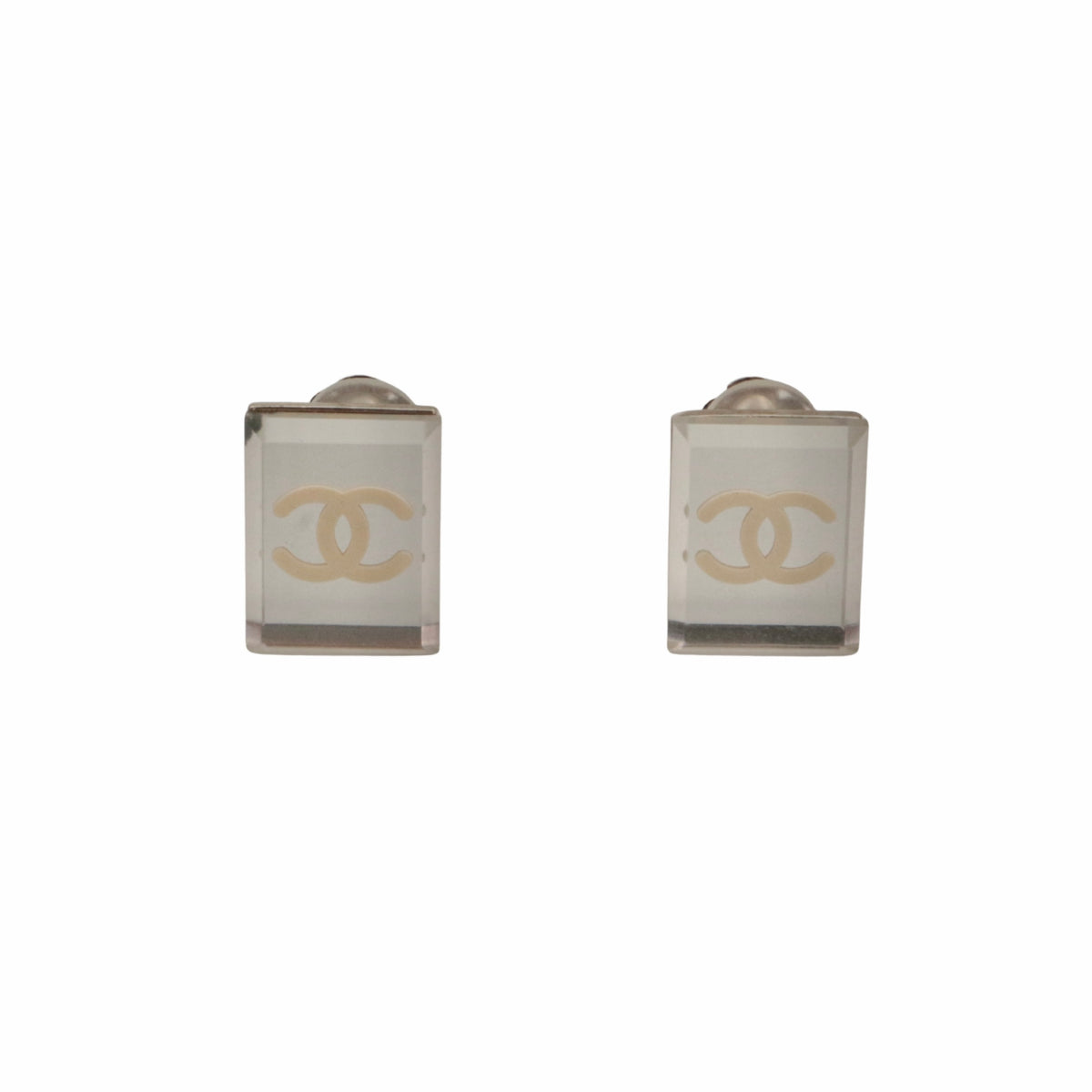 CHANEL 03C Silver Mirror CC Square Clip-On Earrings [Used]