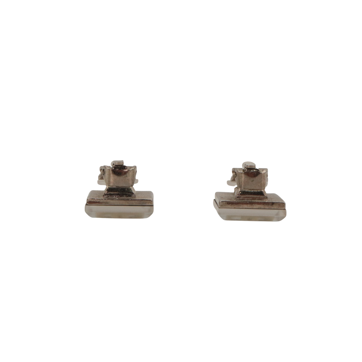 CHANEL 03C Silver Mirror CC Square Clip-On Earrings [Used]