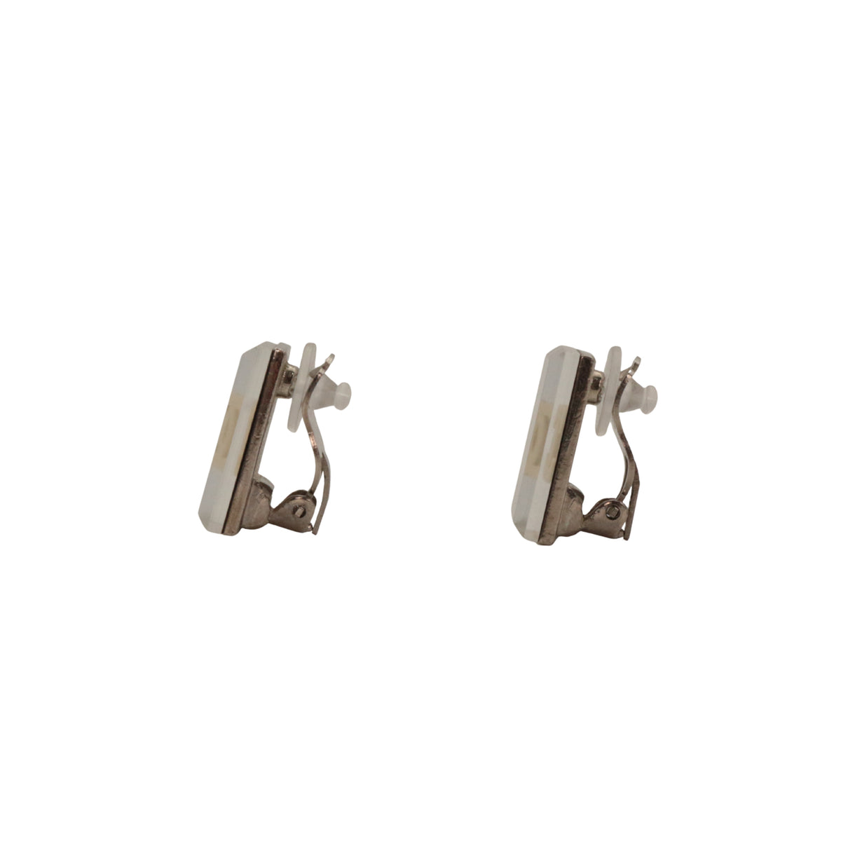 CHANEL 03C Silver Mirror CC Square Clip-On Earrings [Used]