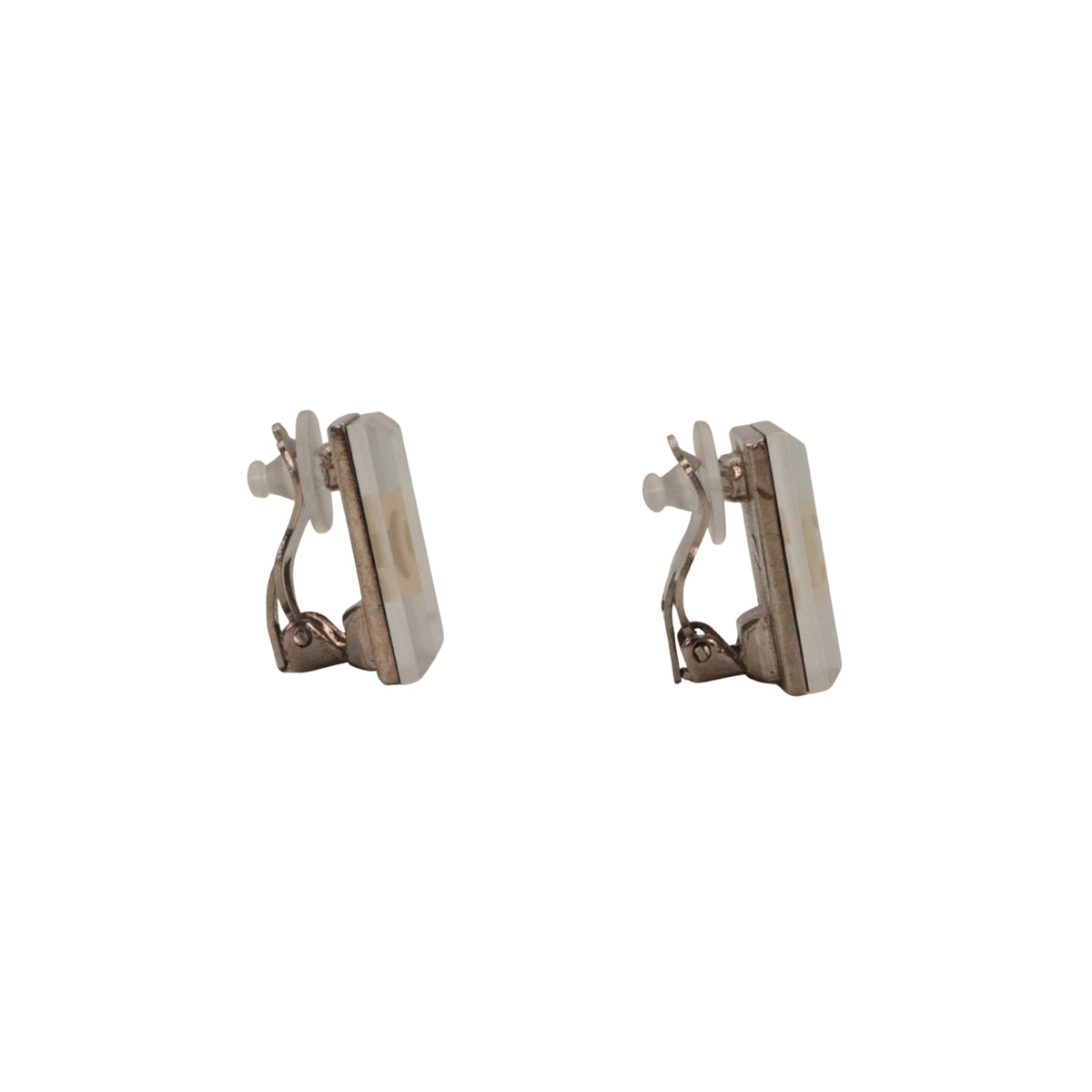 CHANEL 03C Silver Mirror CC Square Clip-On Earrings [Used]