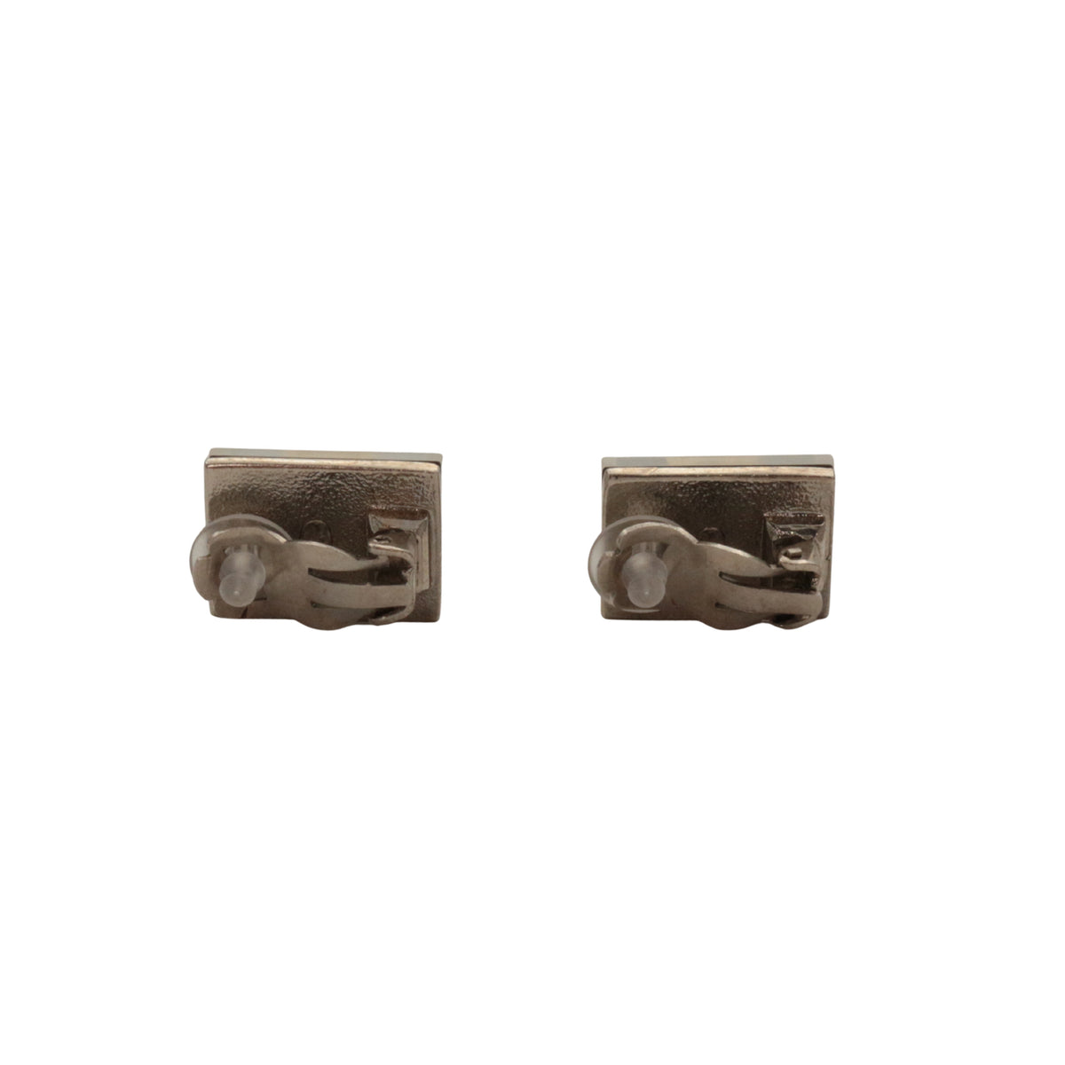 CHANEL 03C Silver Mirror CC Square Clip-On Earrings [Used]
