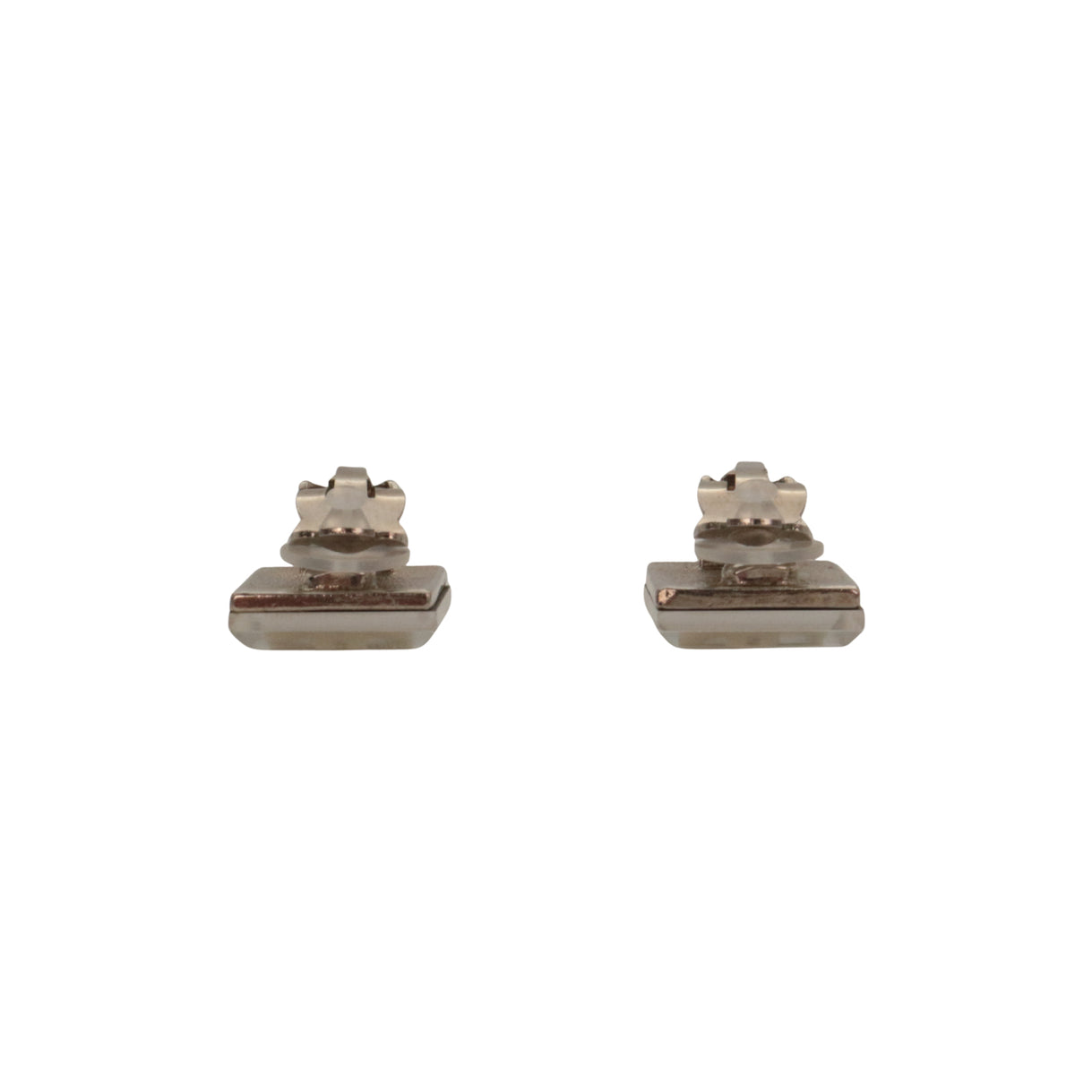 CHANEL 03C Silver Mirror CC Square Clip-On Earrings [Used]