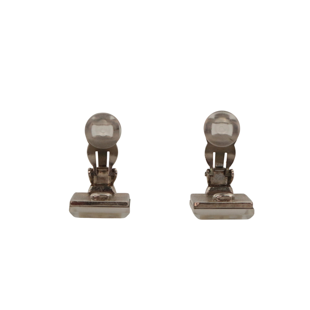 CHANEL 03C Silver Mirror CC Square Clip-On Earrings [Used]
