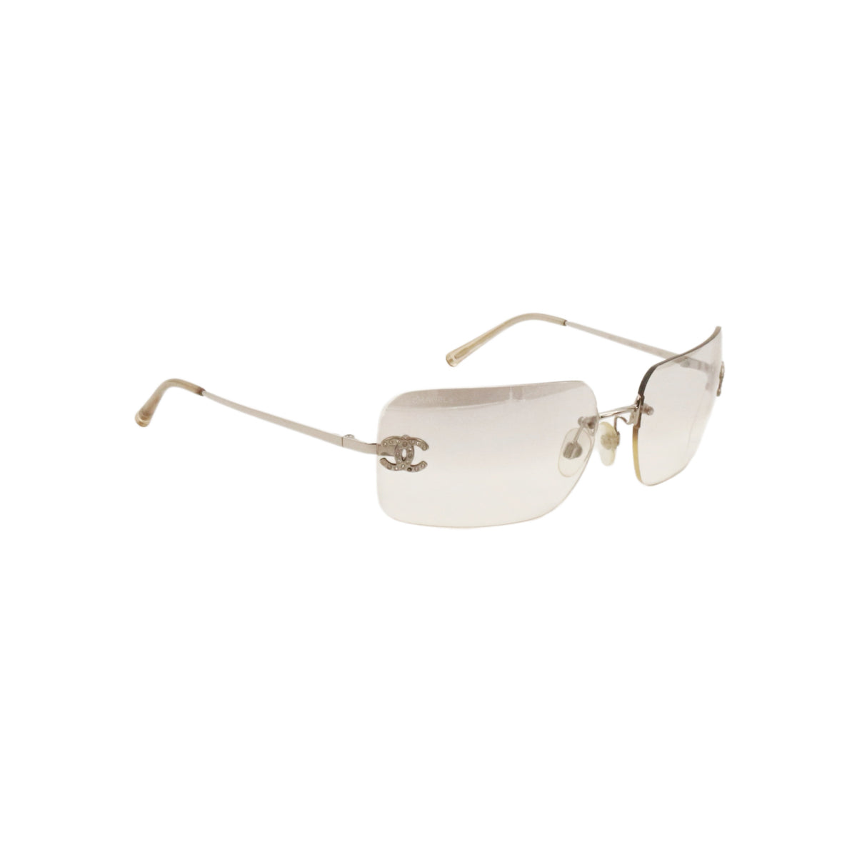 CHANEL 4017-D Y2K Grey Gradient Rhinestone CC Rimless Sunglasses [Used]