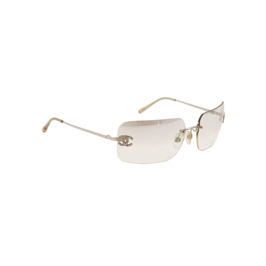 CHANEL 4017-D Y2K Grey Gradient Rhinestone CC Rimless Sunglasses [Used]