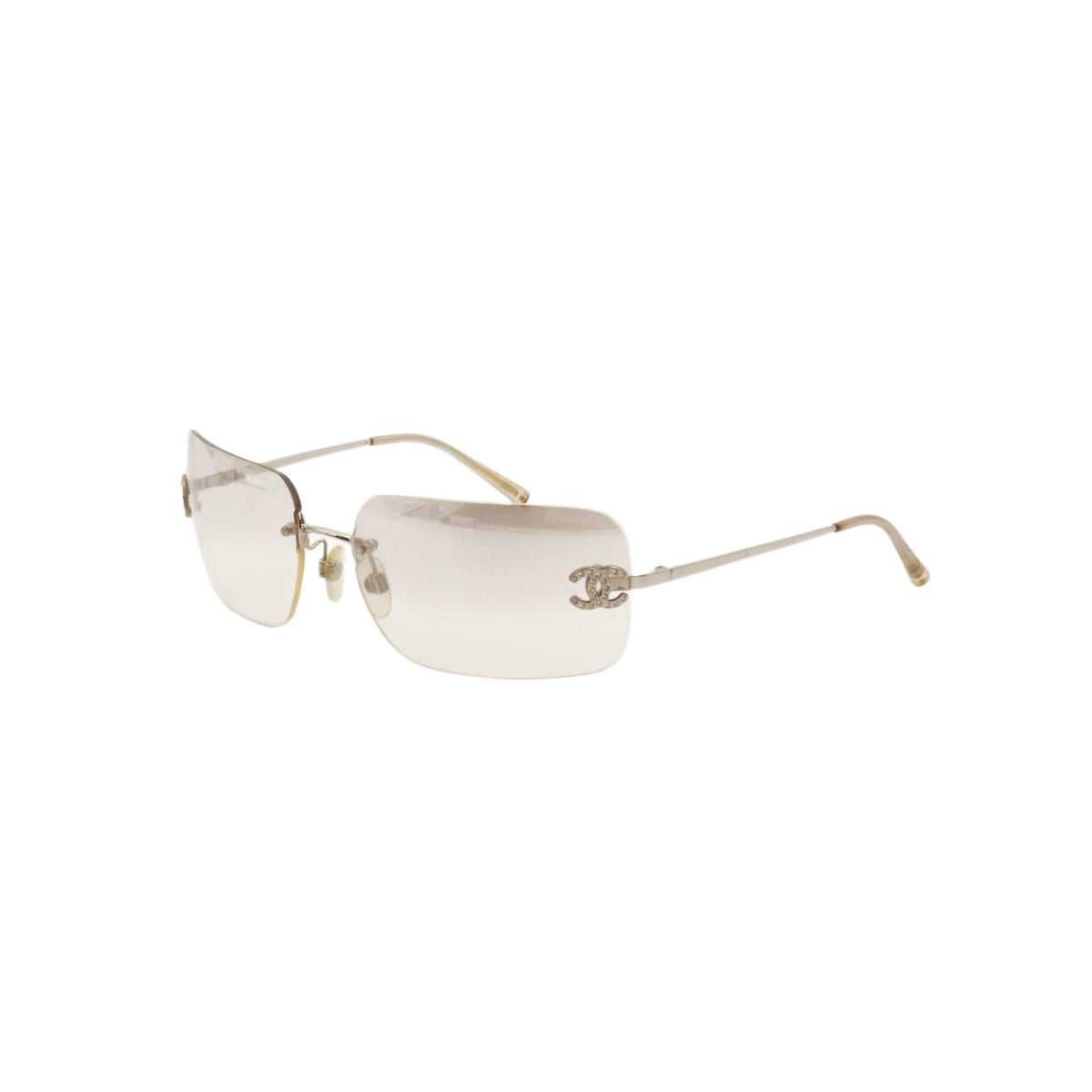 CHANEL 4017-D Y2K Grey Gradient Rhinestone CC Rimless Sunglasses [Used]