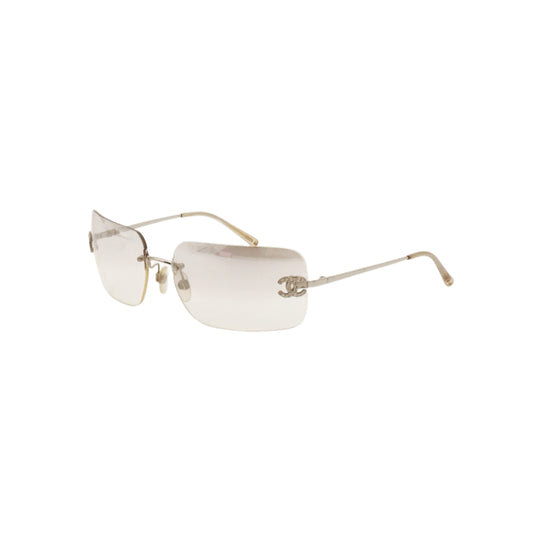 CHANEL 4017-D Y2K Grey Gradient Rhinestone CC Rimless Sunglasses [Used]