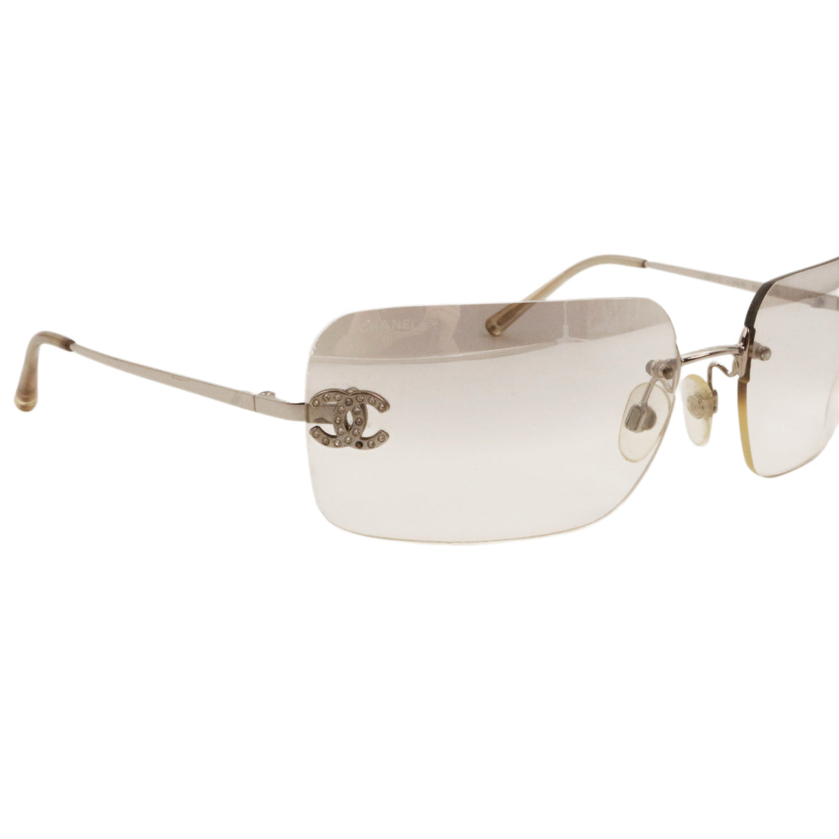 CHANEL 4017-D Y2K Grey Gradient Rhinestone CC Rimless Sunglasses [Used]