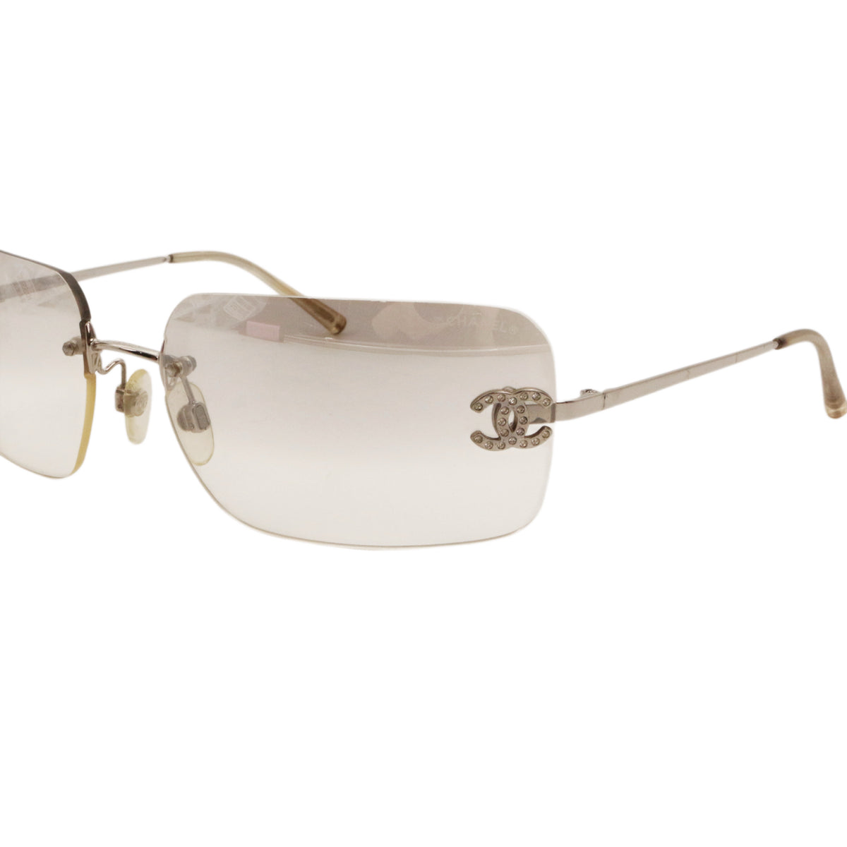 CHANEL 4017-D Y2K Grey Gradient Rhinestone CC Rimless Sunglasses [Used]