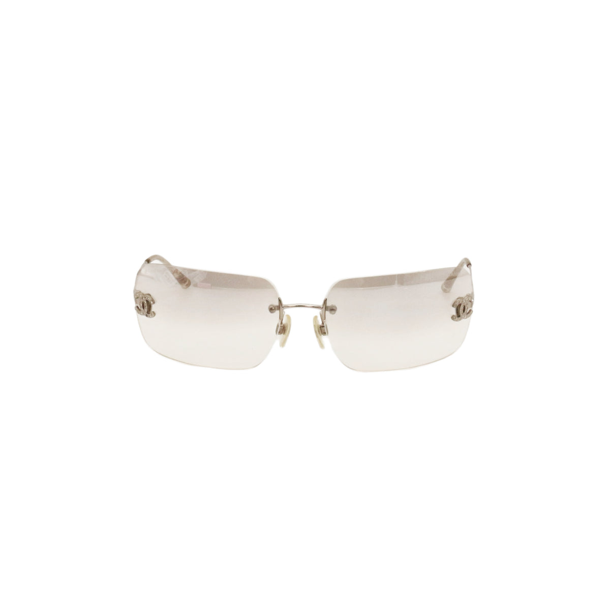 CHANEL 4017-D Y2K Grey Gradient Rhinestone CC Rimless Sunglasses [Used]