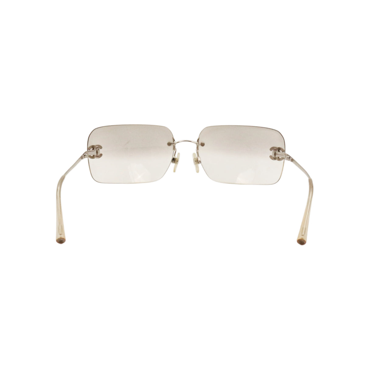CHANEL 4017-D Y2K Grey Gradient Rhinestone CC Rimless Sunglasses [Used]