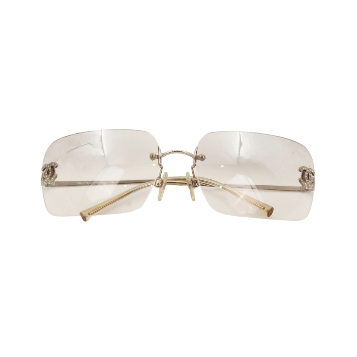 CHANEL 4017-D Y2K Grey Gradient Rhinestone CC Rimless Sunglasses [Used]