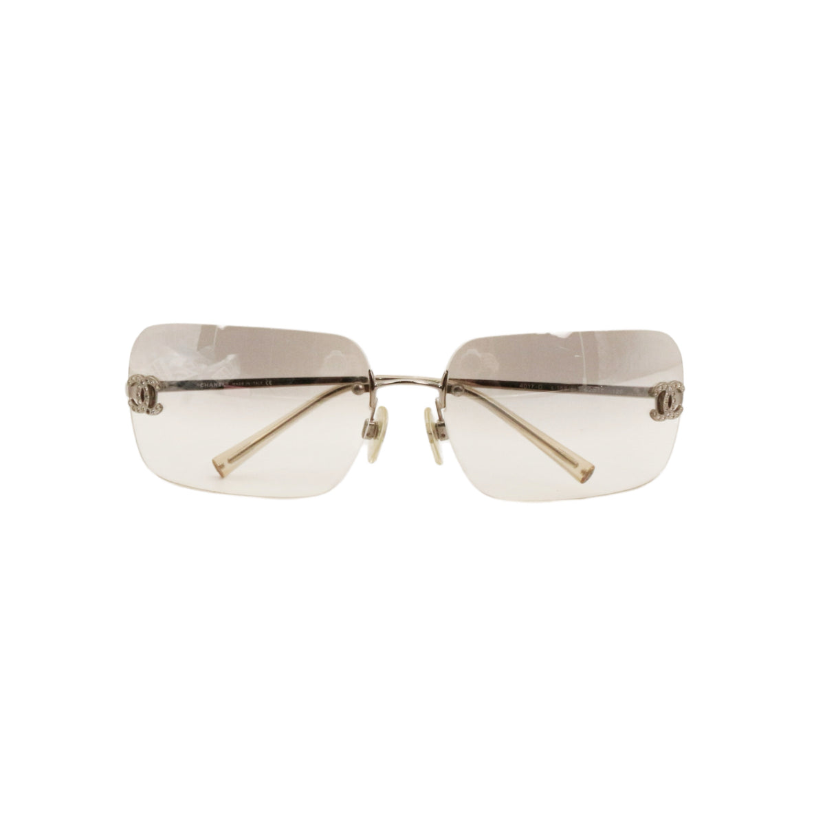 CHANEL 4017-D Y2K Grey Gradient Rhinestone CC Rimless Sunglasses [Used]