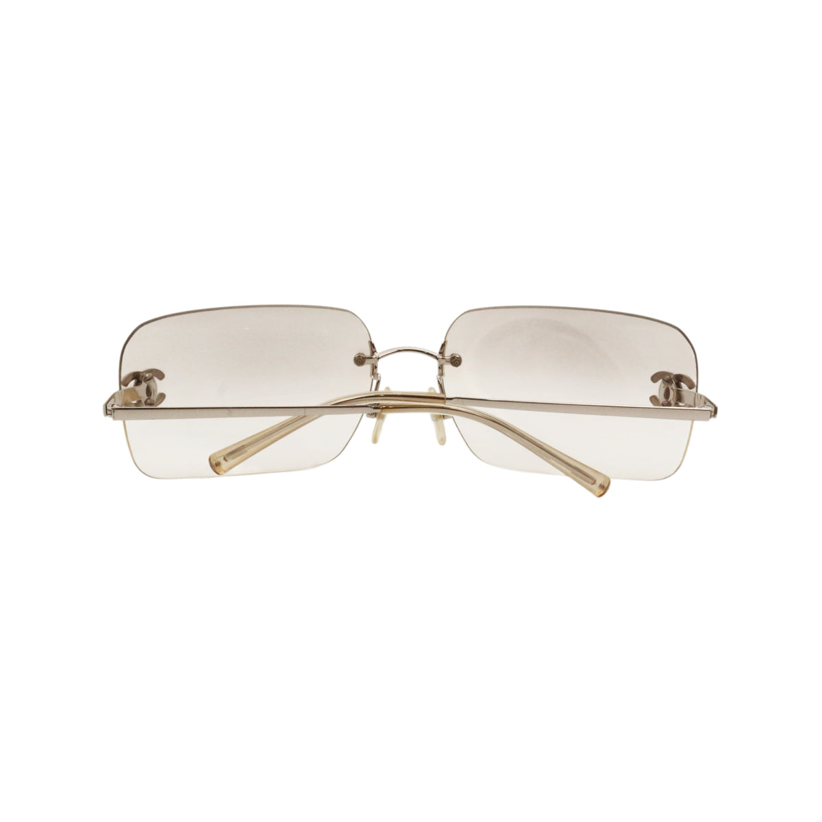 CHANEL 4017-D Y2K Grey Gradient Rhinestone CC Rimless Sunglasses [Used]